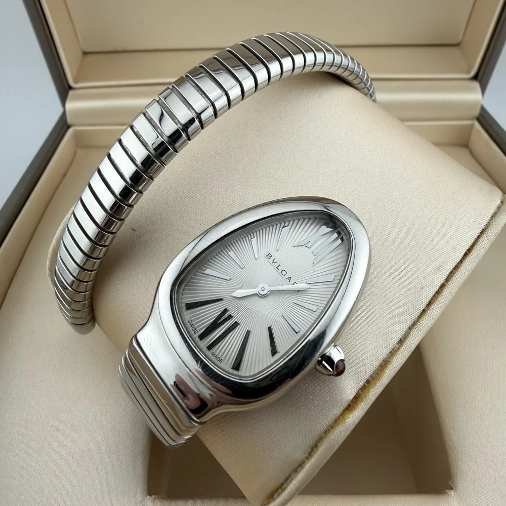 Bulgari Serpenti 101828 in steel, coiled bracelet, in its box