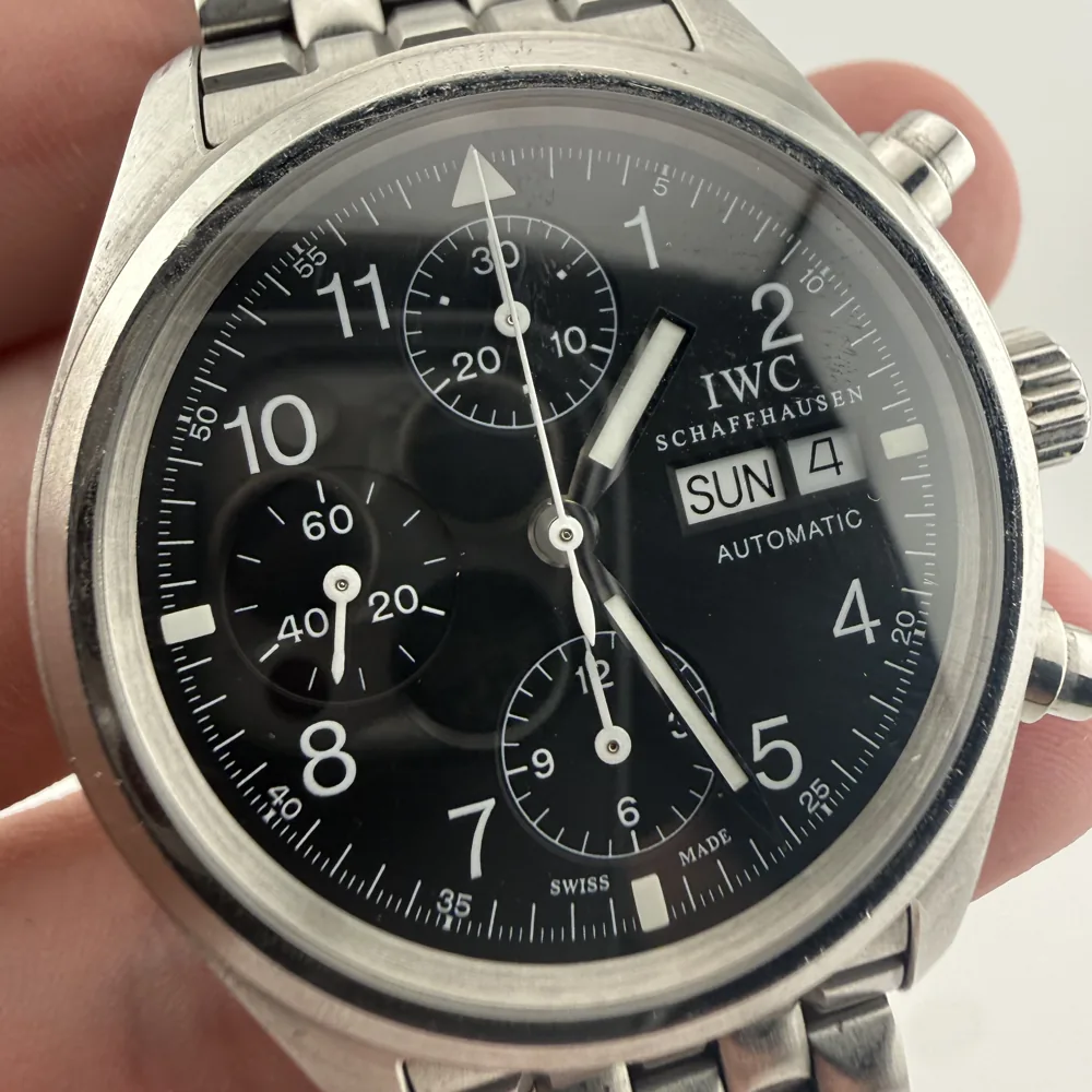 IWC Pilot's Watch Chronograph Day-Date 3706, black dial, front view